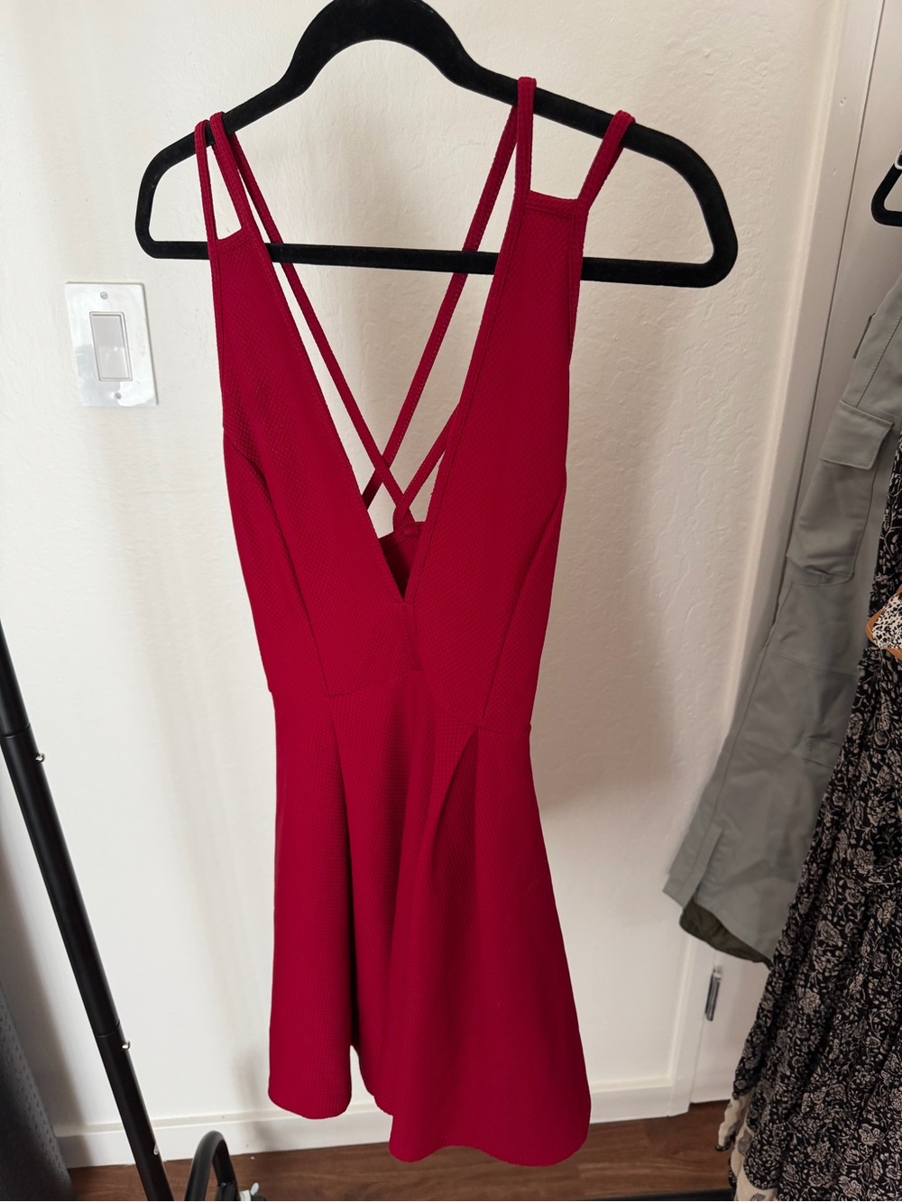 Women's Deep V-Neck Strappy Red Dress